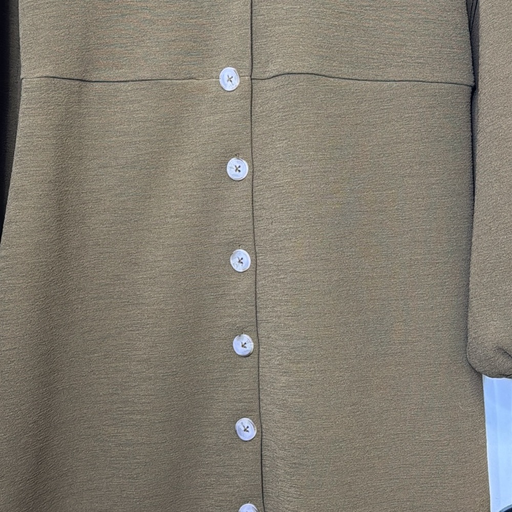Madewell Army/Olive Green V-Neck Dress With Balloon Sleeves - Picture 5 of 7